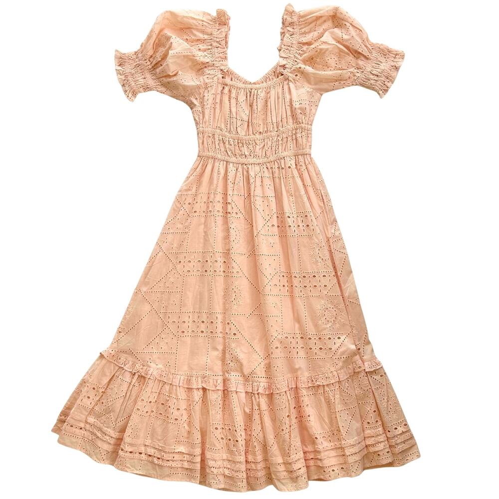 Cleobella Florence Midi Dress in Shell Eyelet Puff Sleeve Organic Cotton S NWT - Picture 9 of 16